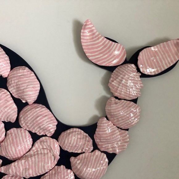 Preppy Hand Painted Pink with White Pinstripes Whale Oyster Shells - Picture 2 of 3